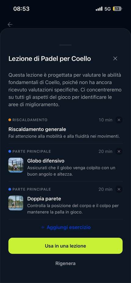 Allenamento generato dall'AI nell'app